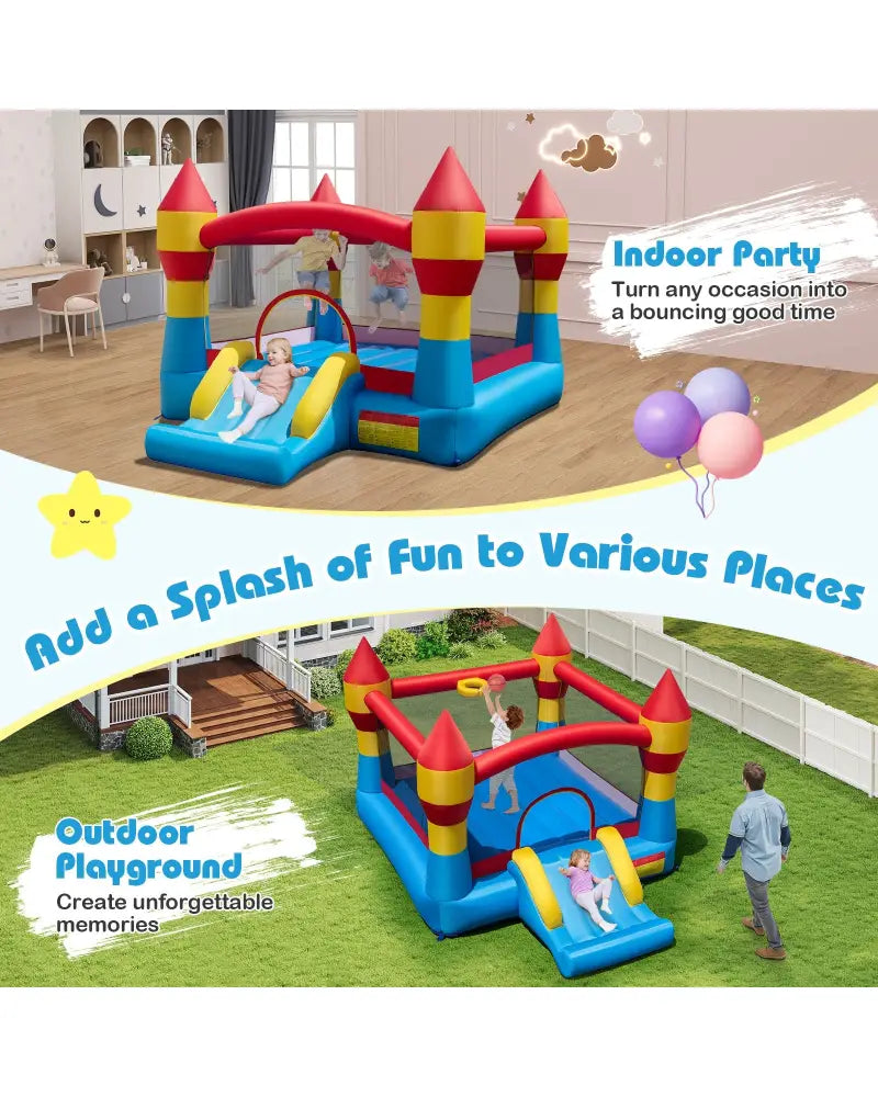 3-in-1 Kids Bouncer with Slide with 480W Blower for Yard - Blue - Bounce House