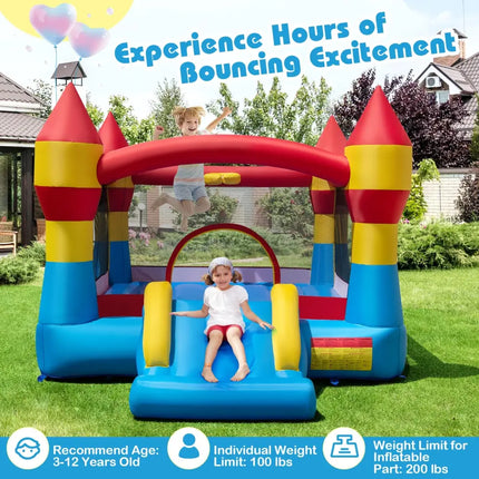 3-in-1 Kids Bouncer with Slide with 480W Blower for Yard - Blue - Bounce House