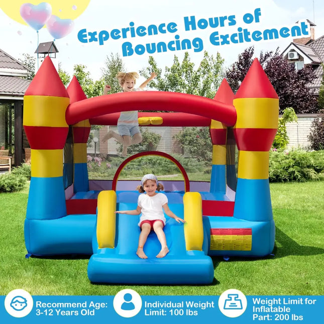 3-in-1 Kids Bouncer with Slide with 480W Blower for Yard - Blue - Bounce House