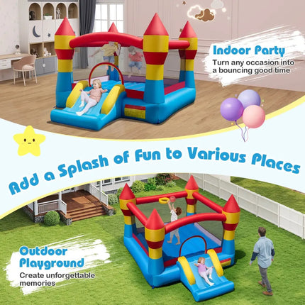 3-in-1 Kids Bouncer with Slide with 520W Blower for Yard - Blue - Bounce House