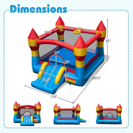 3-in-1 Kids Bouncer with Slide with 520W Blower for Yard - Blue - Bounce House