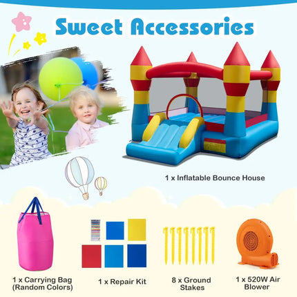 3-in-1 Kids Bouncer with Slide with 520W Blower for Yard - Blue - Bounce House