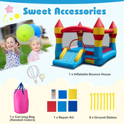 3-in-1 Kids Bouncer with Slide Large Jumping Area and Basketball Hoop without Blower - Bounce House