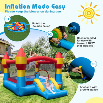 3-in-1 Kids Bouncer with Slide Large Jumping Area and Basketball Hoop without Blower - Bounce House