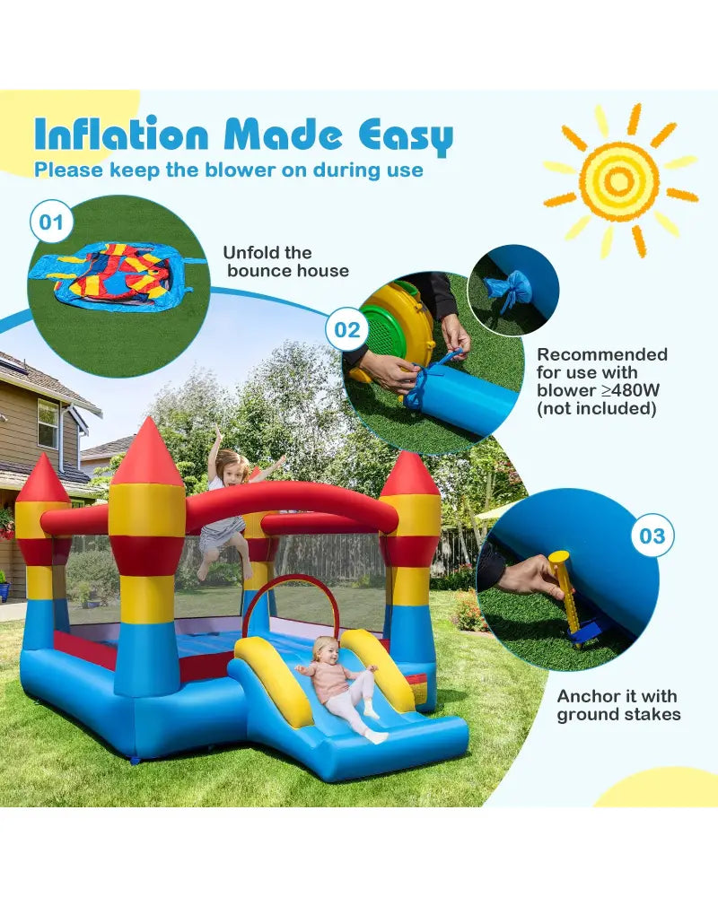 3-in-1 Kids Bouncer with Slide Large Jumping Area and Basketball Hoop without Blower - Bounce House