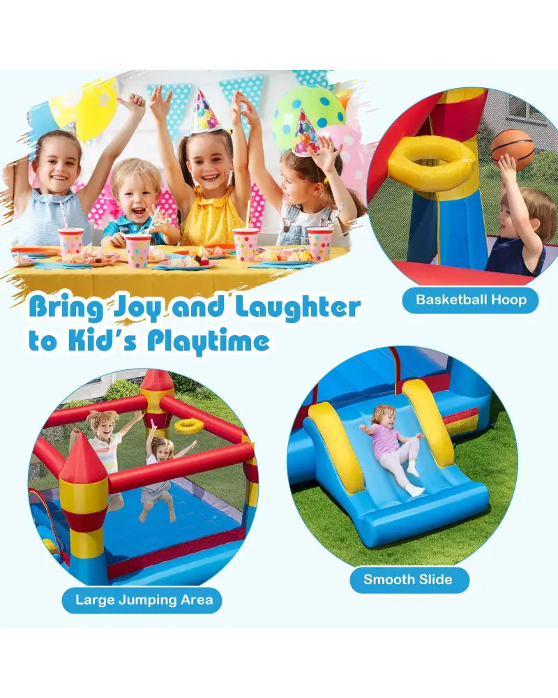 3-in-1 Kids Bouncer with Slide Large Jumping Area and Basketball Hoop without Blower - Bounce House