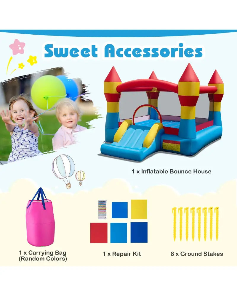 3-in-1 Kids Bouncer with Slide Large Jumping Area and Basketball Hoop without Blower - Bounce House