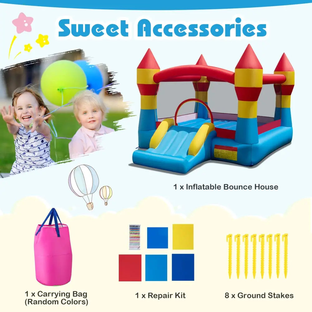3-in-1 Kids Bouncer with Slide Large Jumping Area and Basketball Hoop without Blower - Bounce House