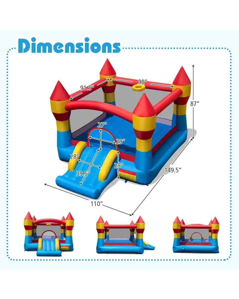 3-in-1 Kids Bouncer with Slide Large Jumping Area and Basketball Hoop without Blower - Bounce House