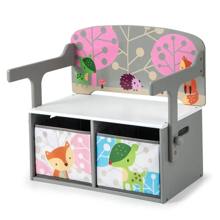 3 in 1 Kids Convertible Activity Bench with 2 Removable Fabric Bins-Gray - Gray - Kids Chairs & Seating