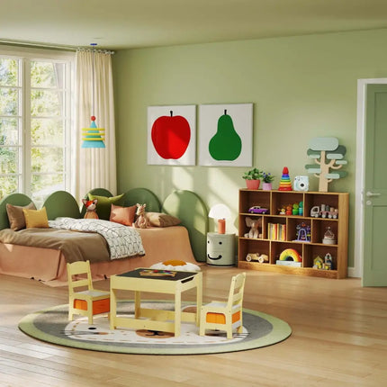 3-IN-1 Kids Furniture: Kids Table Chairs Set + Bookshelf + White Play Kitchen Sets - Toddler & Kids Furniture