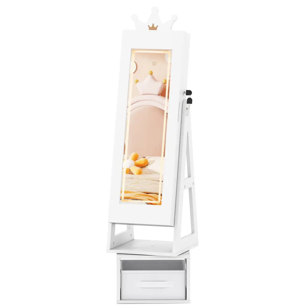 3 In 1 Kids Jewelry Cabinet with 3-Color Lighted Full Length Mirror-White - White - Kids Vanities