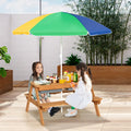 3-in-1 Kids Outdoor Picnic Water Sand Table with Umbrella Play Boxes-Yellow - Yellow - Kids Table & Chair Sets