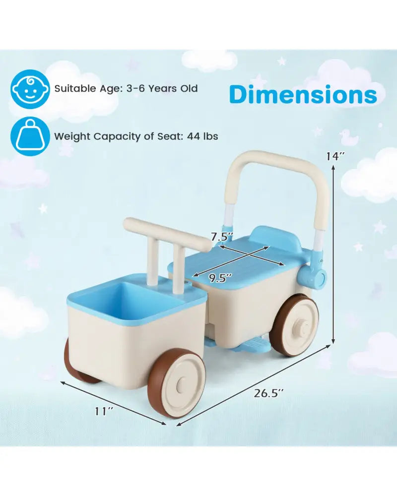 3-in-1 Kids Ride On Push Car with Rope and Storage Basket-Blue - Blue - Push & Pedal Ride On Toys