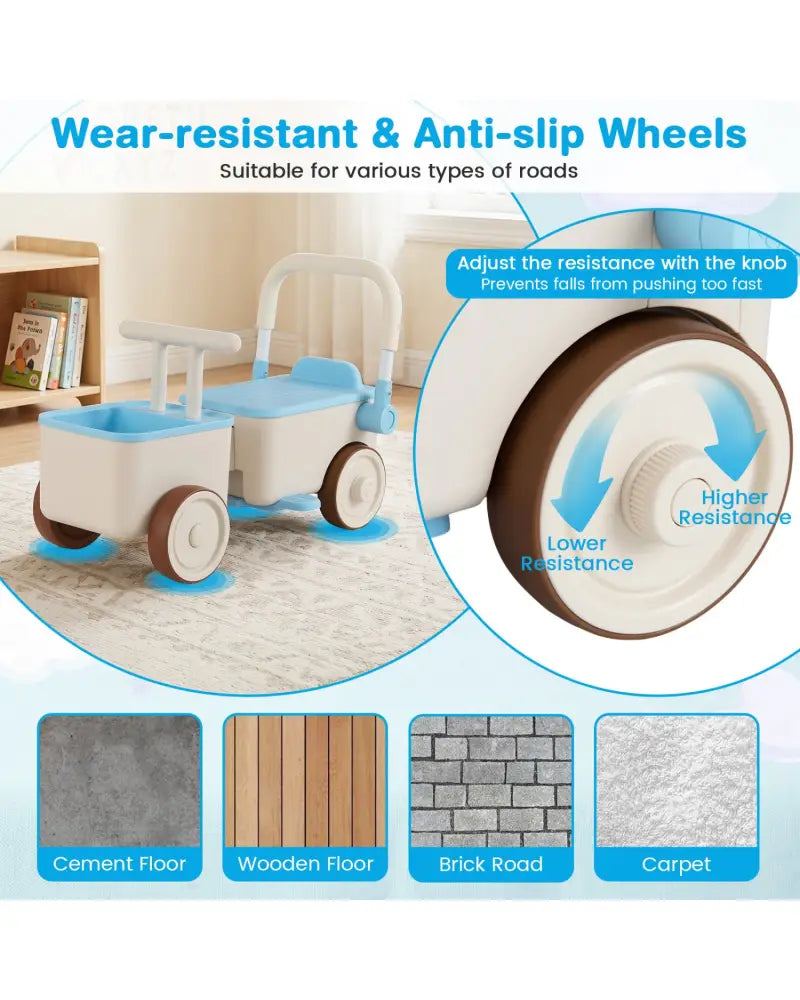 3-in-1 Kids Ride On Push Car with Rope and Storage Basket-Blue - Blue - Push & Pedal Ride On Toys