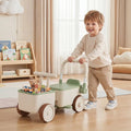3-in-1 Kids Ride On Push Car with Rope and Storage Basket-Green - Green - Push & Pedal Ride On Toys