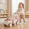 3-in-1 Kids Ride On Push Car with Rope and Storage Basket-Pink - Pink - Push & Pedal Ride On Toys
