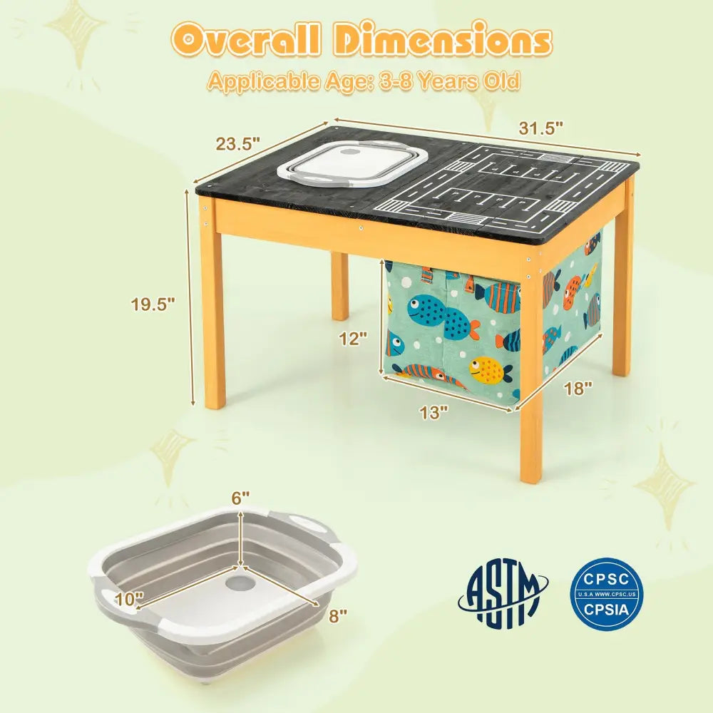 3-in-1 Kids Sand Water Activity Table with Foldable Storage Bin - Natural - Kids Table & Chair Sets