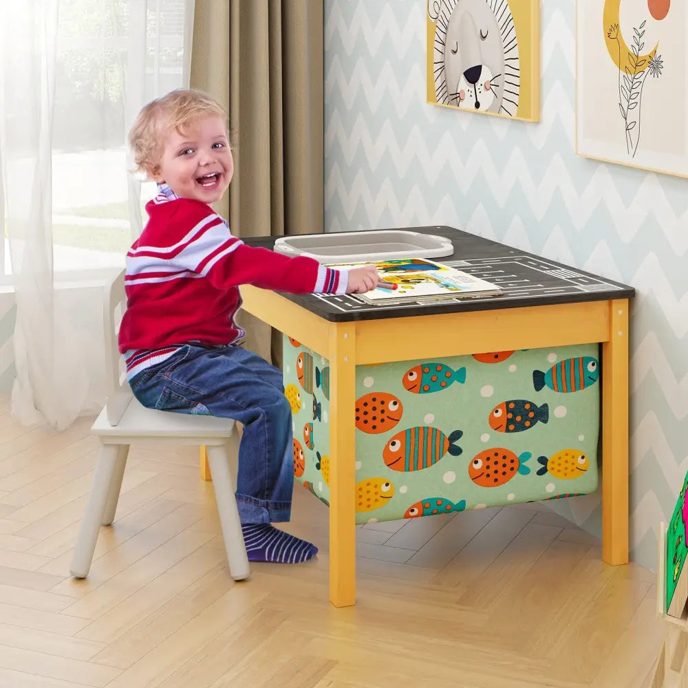 3-in-1 Kids Sand Water Activity Table with Foldable Storage Bin - Natural - Kids Table & Chair Sets