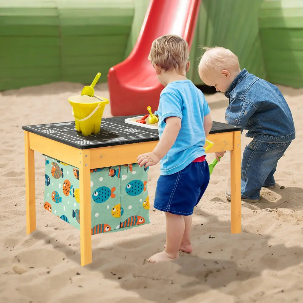 3-in-1 Kids Sand Water Activity Table with Foldable Storage Bin - Natural - Kids Table & Chair Sets