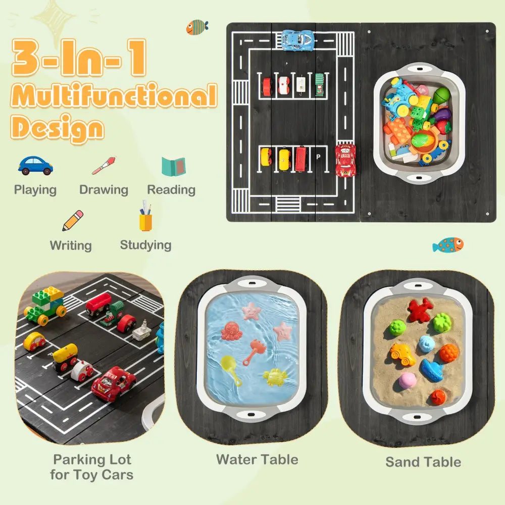 3-in-1 Kids Sand Water Activity Table with Foldable Storage Bin - Natural - Kids Table & Chair Sets