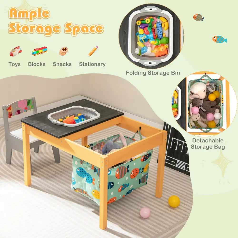 3-in-1 Kids Sand Water Activity Table with Foldable Storage Bin - Natural - Kids Table & Chair Sets