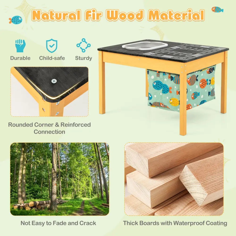 3-in-1 Kids Sand Water Activity Table with Foldable Storage Bin - Natural - Kids Table & Chair Sets