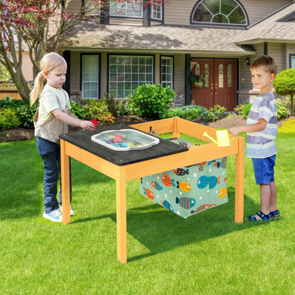 3-in-1 Kids Sand Water Activity Table with Foldable Storage Bin - Natural - Kids Table & Chair Sets