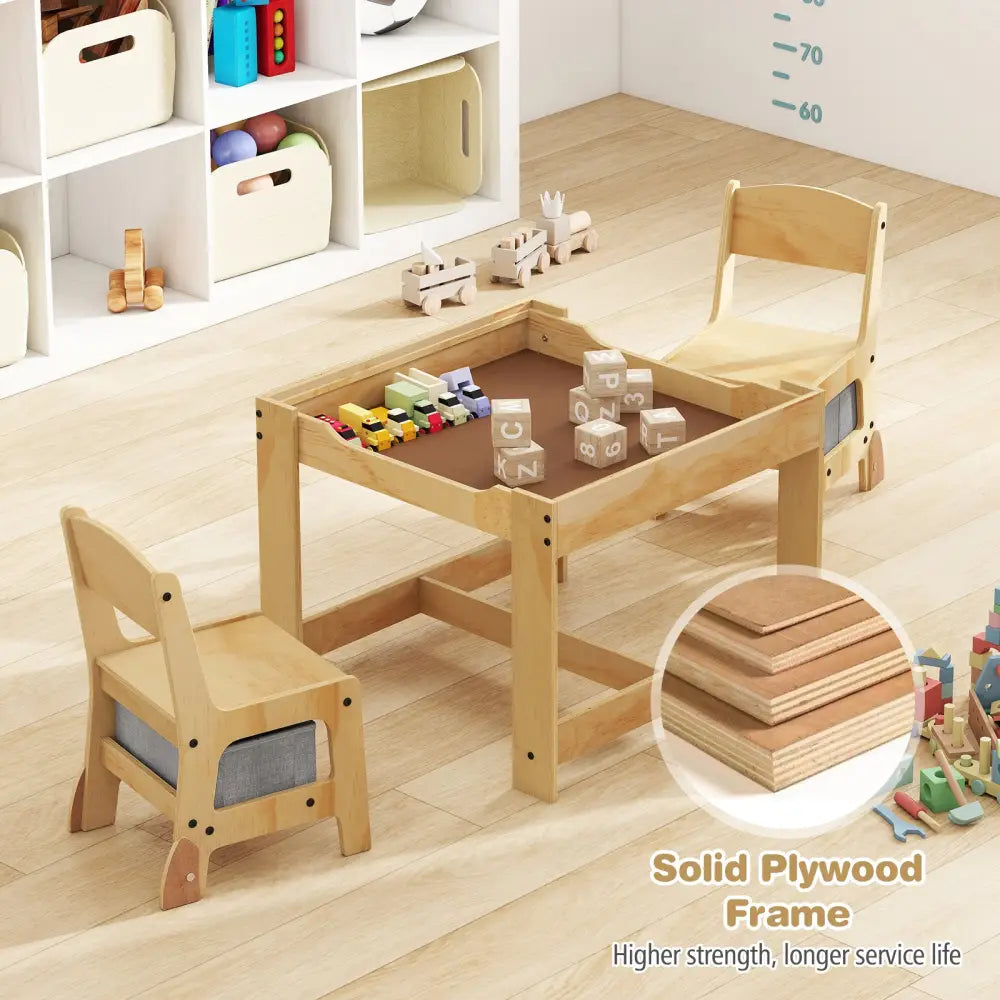 3 in 1 Kids Table and Chair Set with Removable Tabletop and 2 Storage Drawers-Gray - Gray - Kids Table & Chair Sets