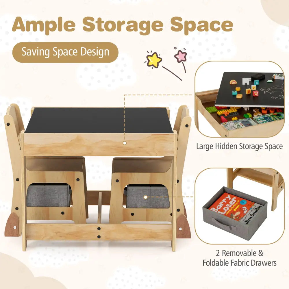 3 in 1 Kids Table and Chair Set with Removable Tabletop and 2 Storage Drawers-Gray - Gray - Kids Table & Chair Sets
