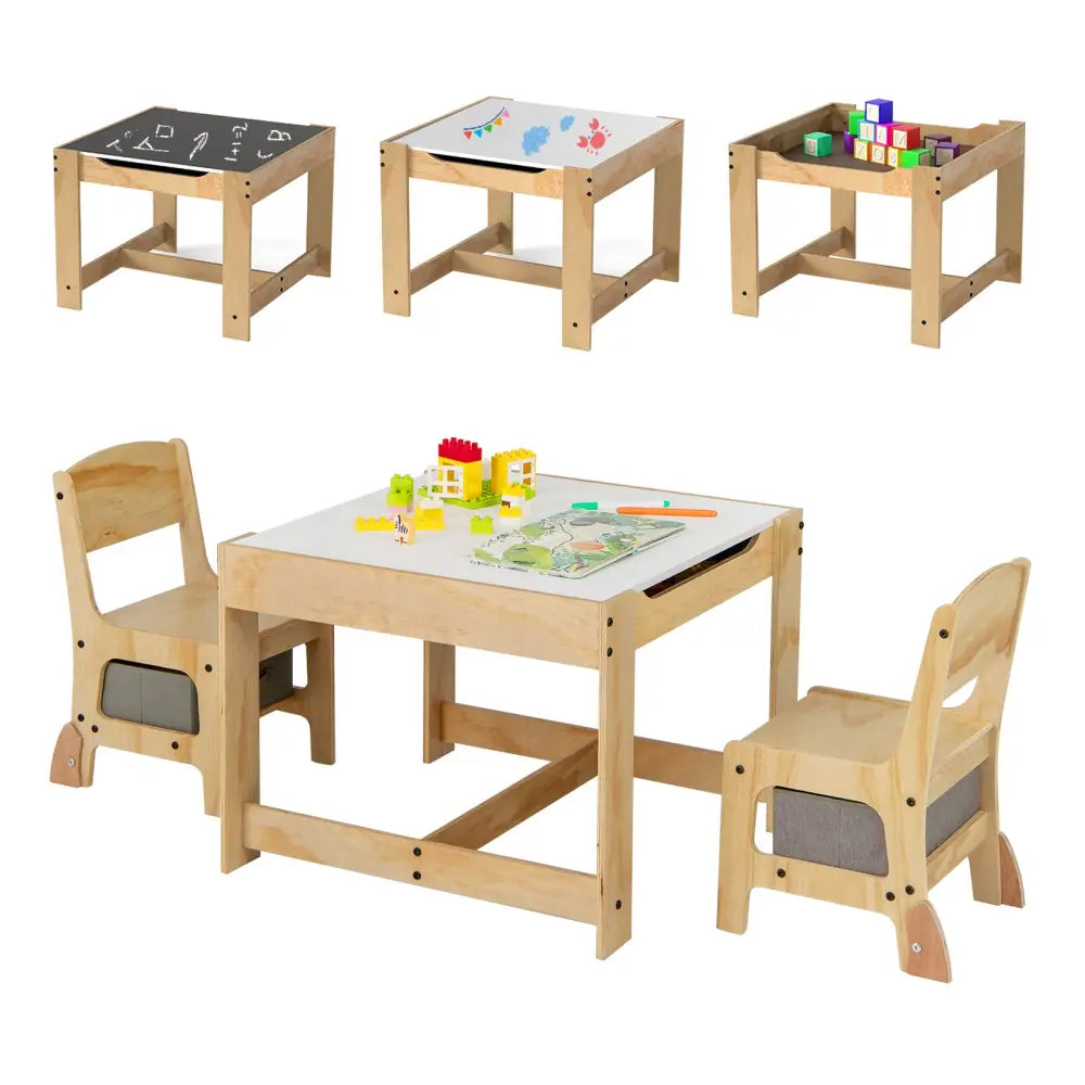 3 in 1 Kids Table and Chair Set with Removable Tabletop and 2 Storage Drawers-Gray - Gray - Kids Table & Chair Sets