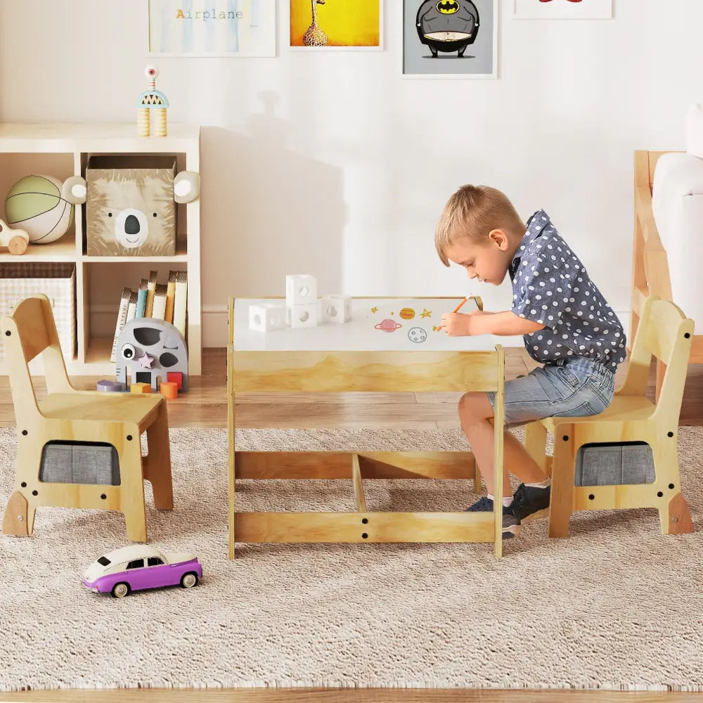 3 in 1 Kids Table and Chair Set with Removable Tabletop and 2 Storage Drawers-Gray - Gray - Kids Table & Chair Sets