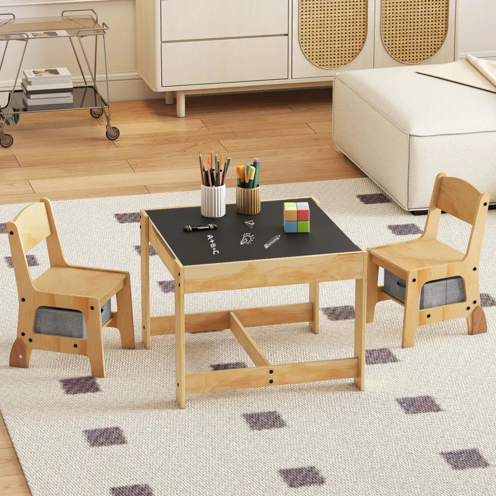 3 in 1 Kids Table and Chair Set with Removable Tabletop and 2 Storage Drawers-Gray - Gray - Kids Table & Chair Sets