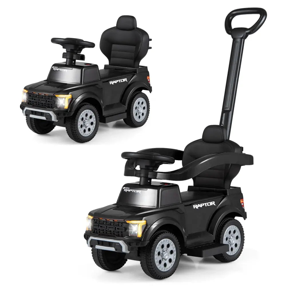 3-In-1 Licensed Ford Push Car for Toddlers-Black - Black - Push & Pedal Ride On Toys