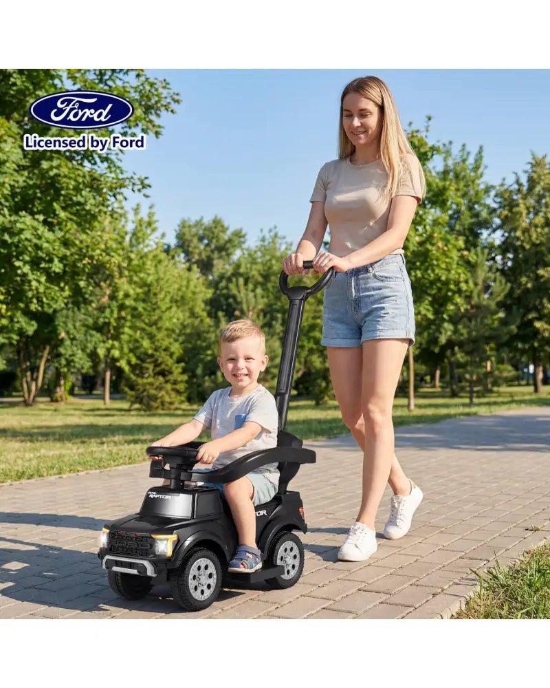 3-In-1 Licensed Ford Push Car for Toddlers-Black - Black - Push & Pedal Ride On Toys