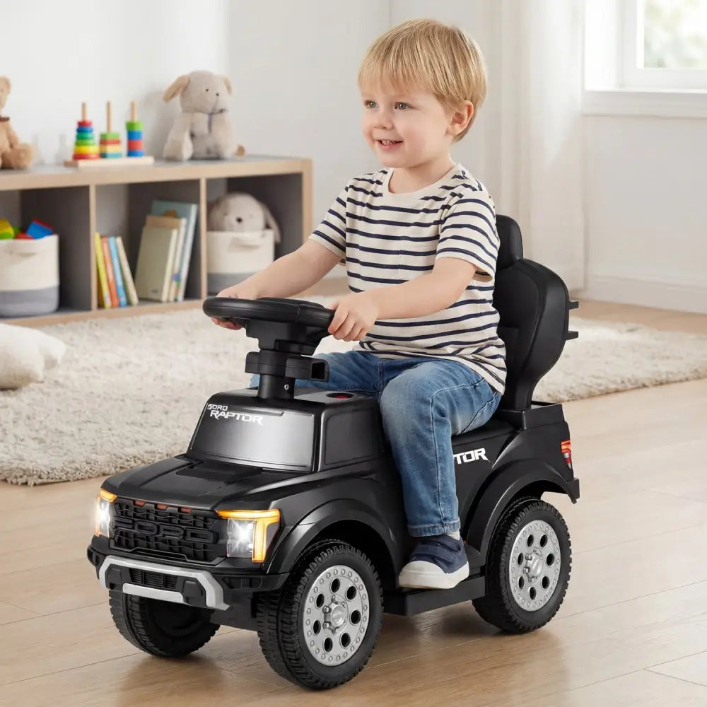 3-In-1 Licensed Ford Push Car for Toddlers-Black - Black - Push & Pedal Ride On Toys