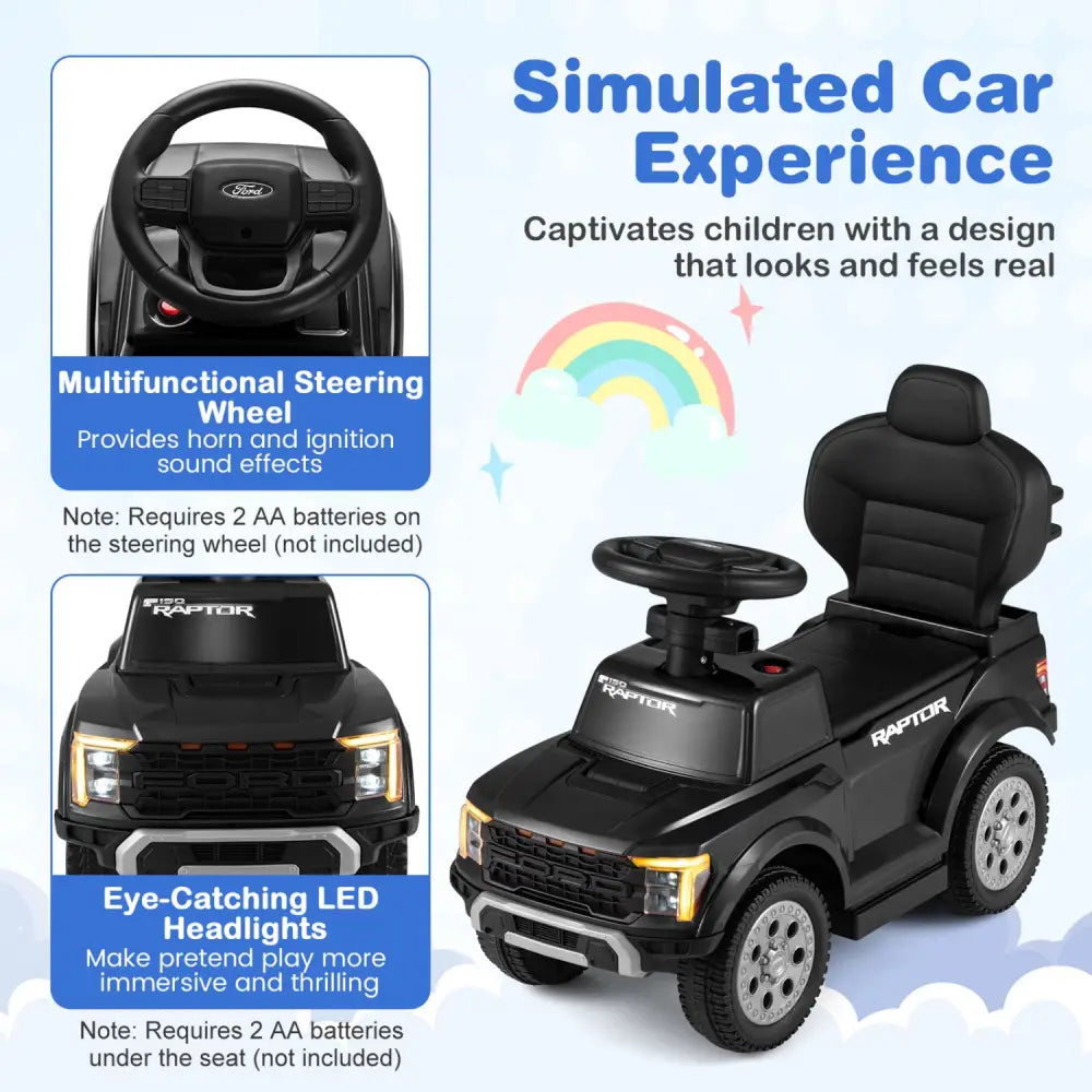 3-In-1 Licensed Ford Push Car for Toddlers-Black - Black - Push & Pedal Ride On Toys