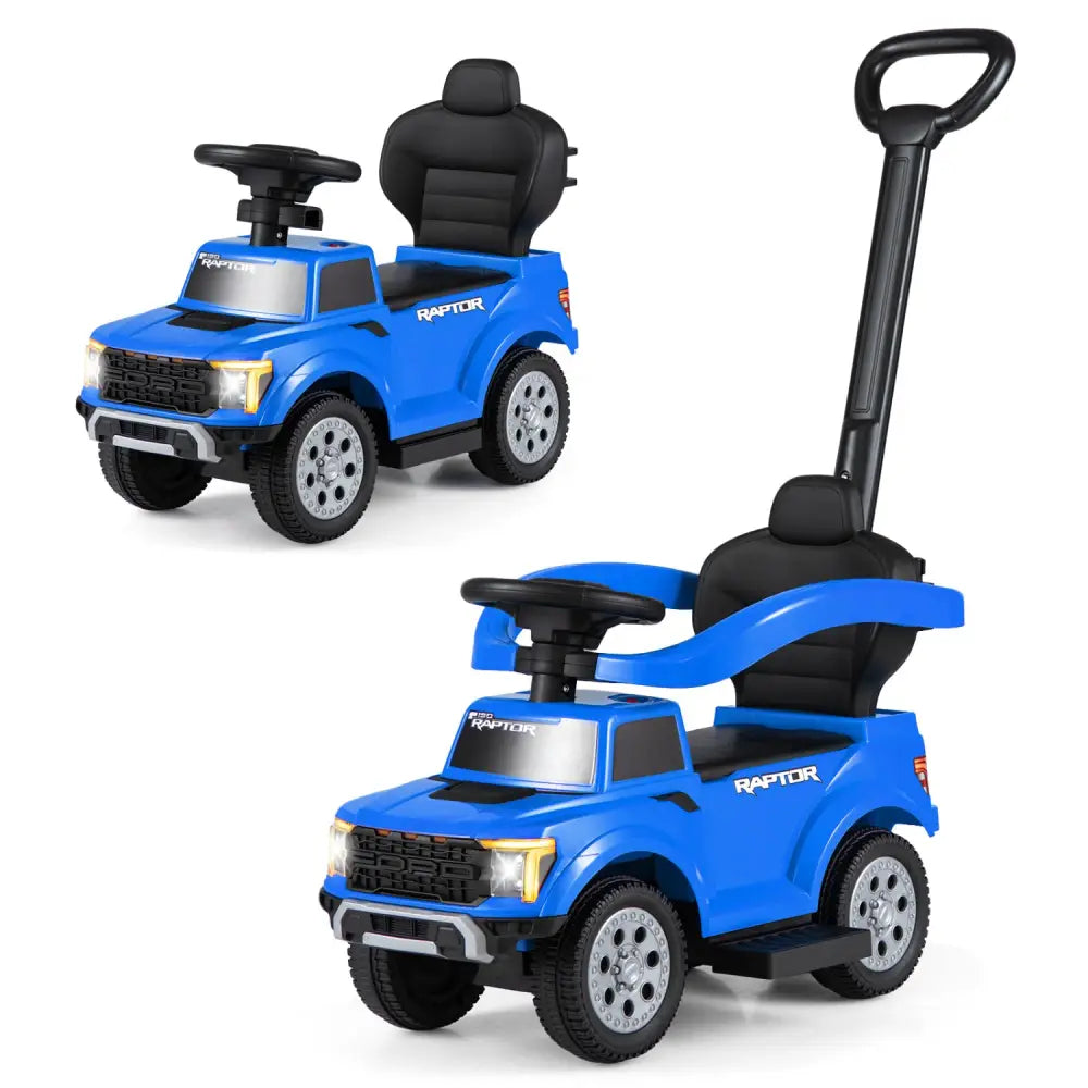 3-In-1 Licensed Ford Push Car for Toddlers-Blue - Blue - Push & Pedal Ride On Toys