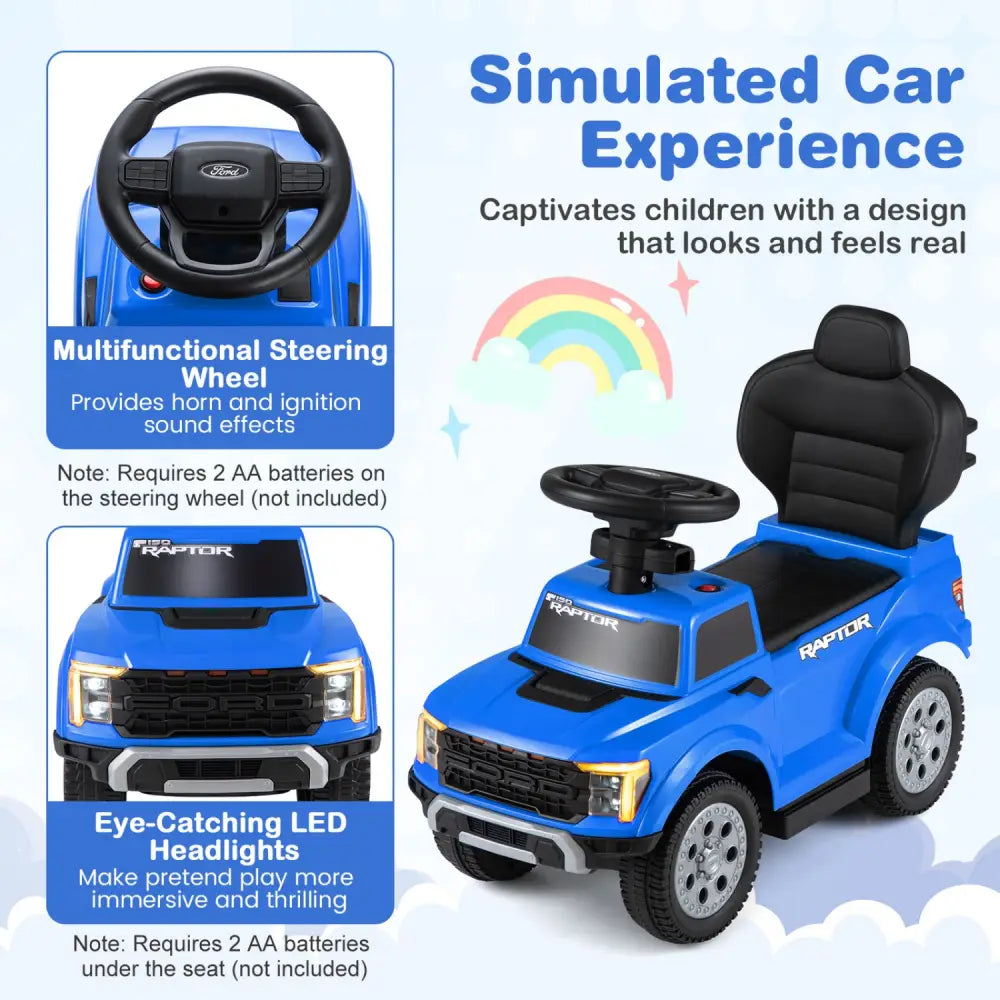 3-In-1 Licensed Ford Push Car for Toddlers-Blue - Blue - Push & Pedal Ride On Toys
