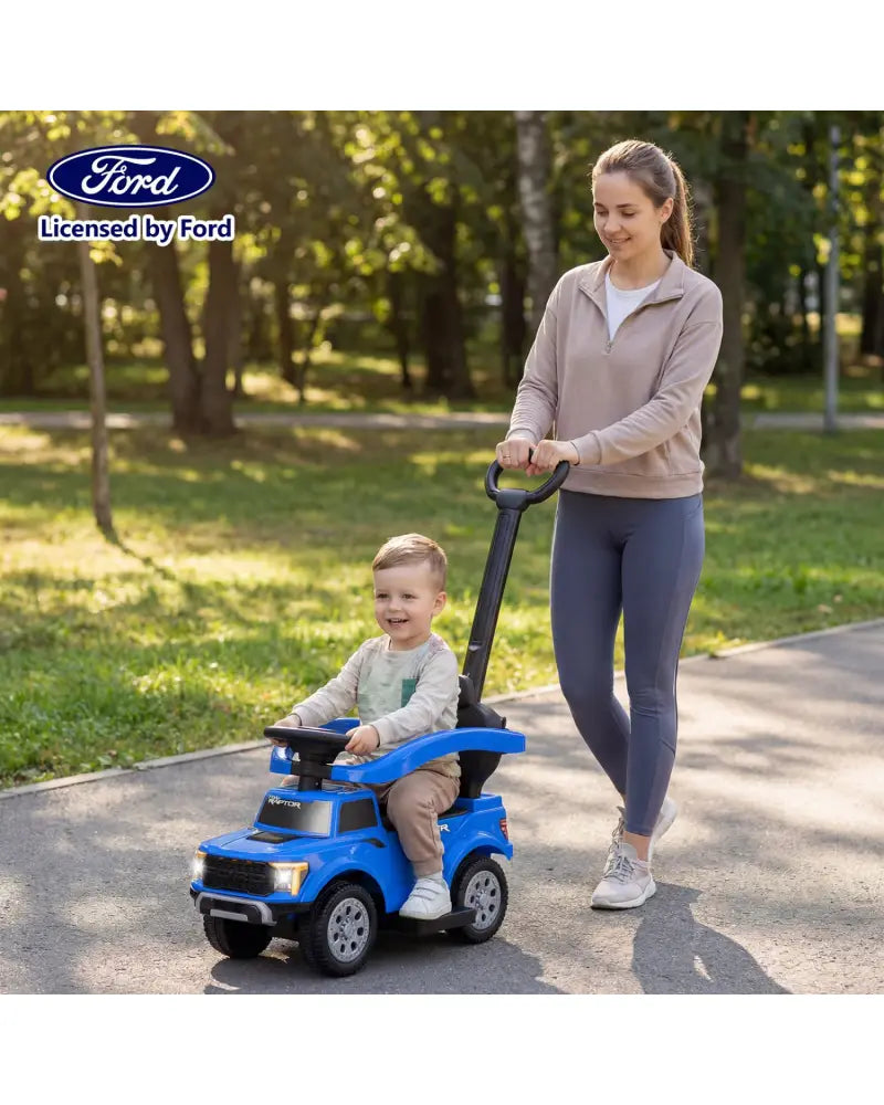 3-In-1 Licensed Ford Push Car for Toddlers-Blue - Blue - Push & Pedal Ride On Toys