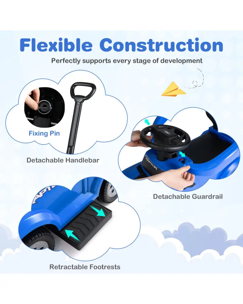 3-In-1 Licensed Ford Push Car for Toddlers-Blue - Blue - Push & Pedal Ride On Toys