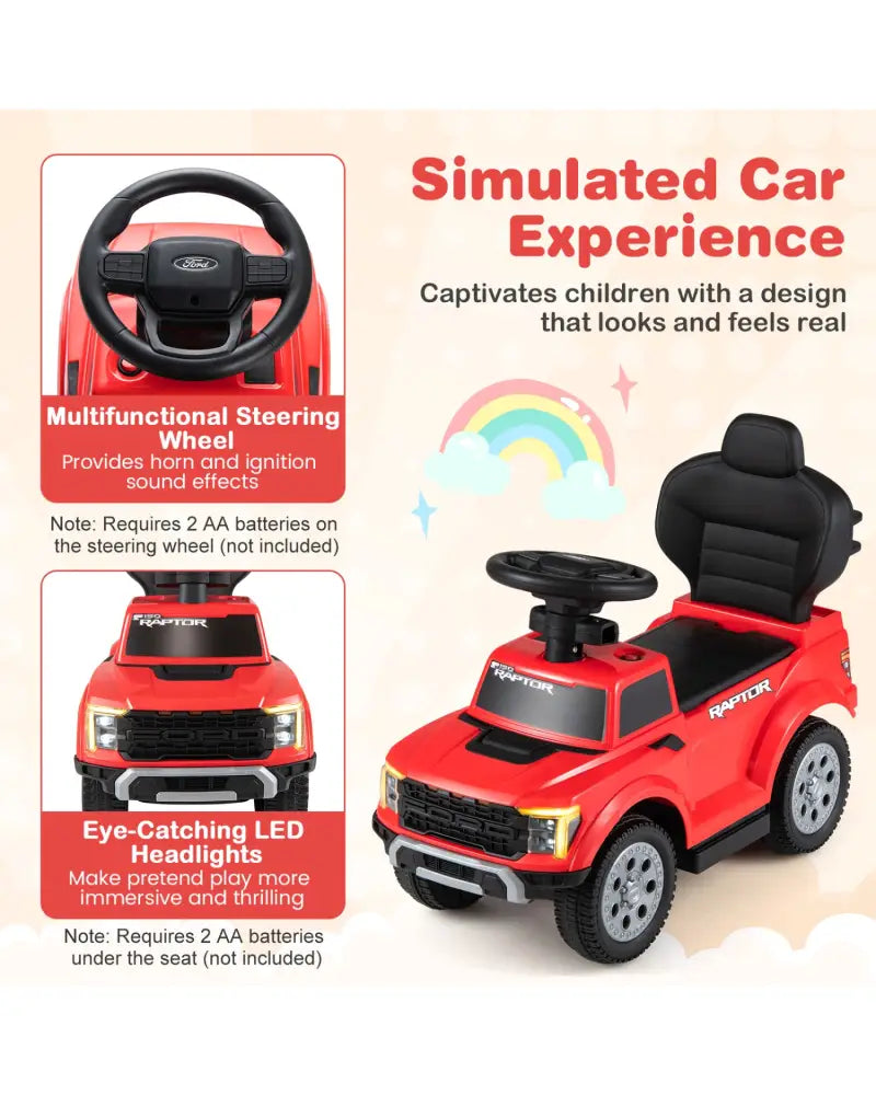 3-In-1 Licensed Ford Push Car for Toddlers-Red - Red - Push & Pedal Ride On Toys