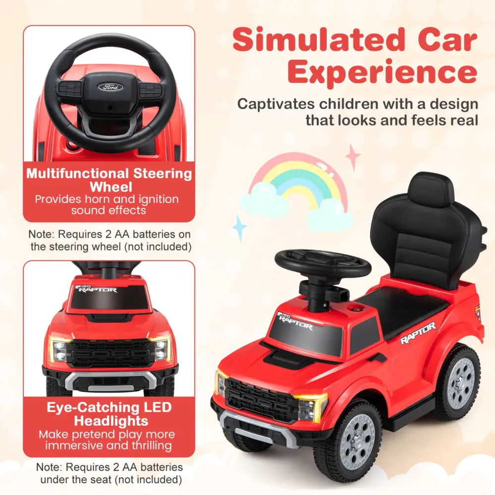3-In-1 Licensed Ford Push Car for Toddlers-Red - Red - Push & Pedal Ride On Toys