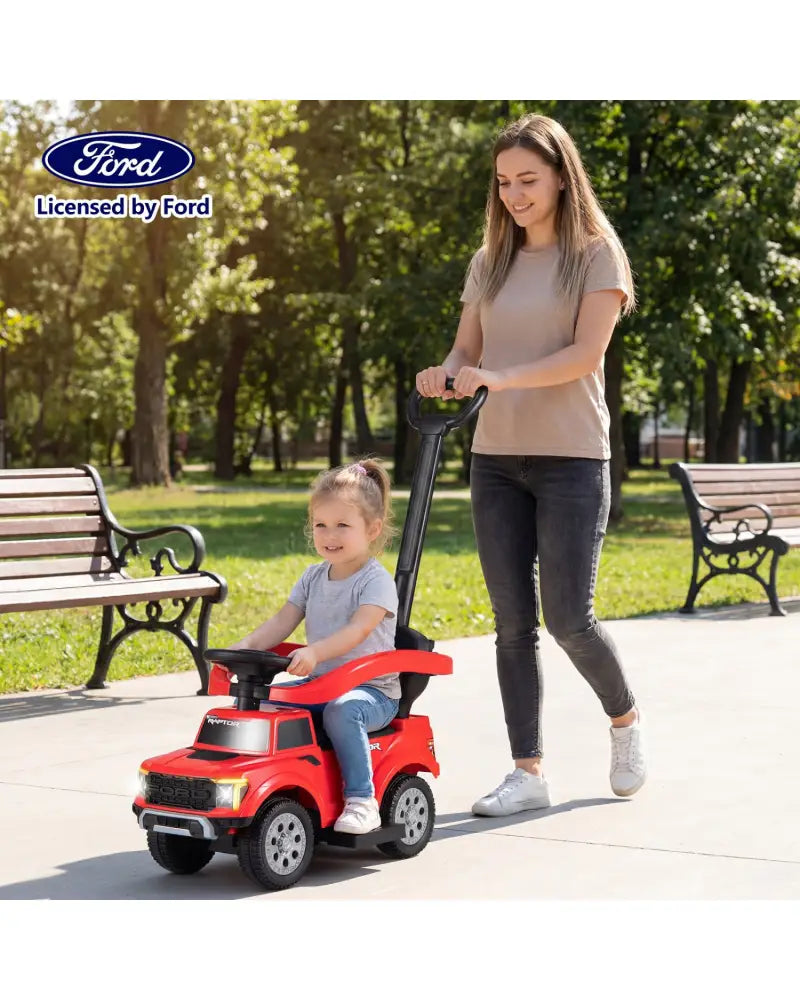 3-In-1 Licensed Ford Push Car for Toddlers-Red - Red - Push & Pedal Ride On Toys
