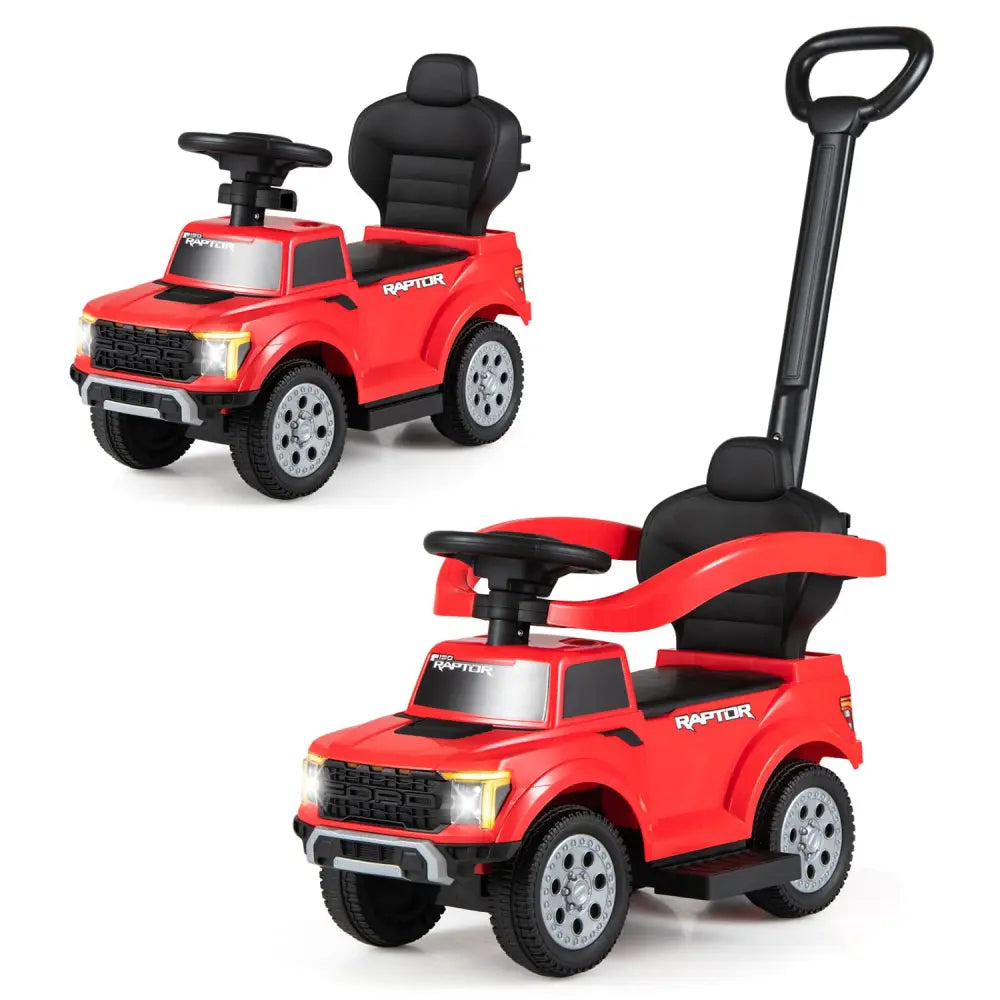 3-In-1 Licensed Ford Push Car for Toddlers-Red - Red - Push & Pedal Ride On Toys