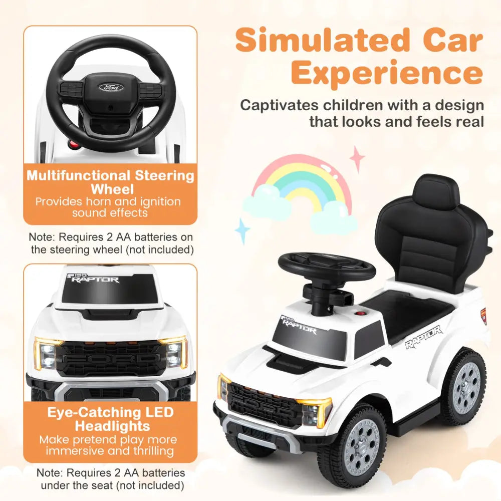 3-In-1 Licensed Ford Push Car for Toddlers-White - White - Push & Pedal Ride On Toys