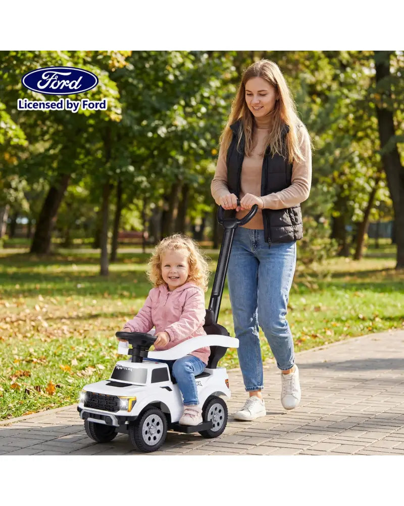 3-In-1 Licensed Ford Push Car for Toddlers-White - White - Push & Pedal Ride On Toys