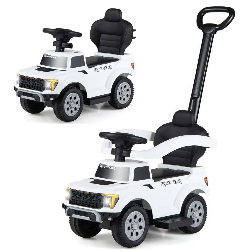 3-In-1 Licensed Ford Push Car for Toddlers-White - White - Push & Pedal Ride On Toys