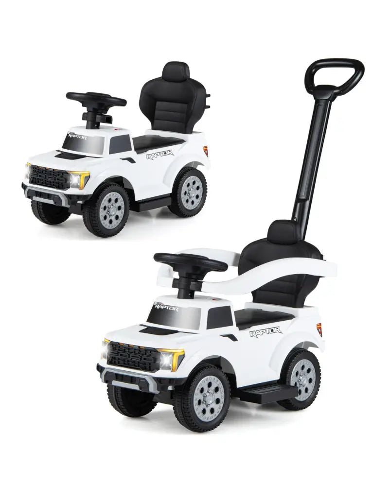 3-In-1 Licensed Ford Push Car for Toddlers-White - White - Push & Pedal Ride On Toys