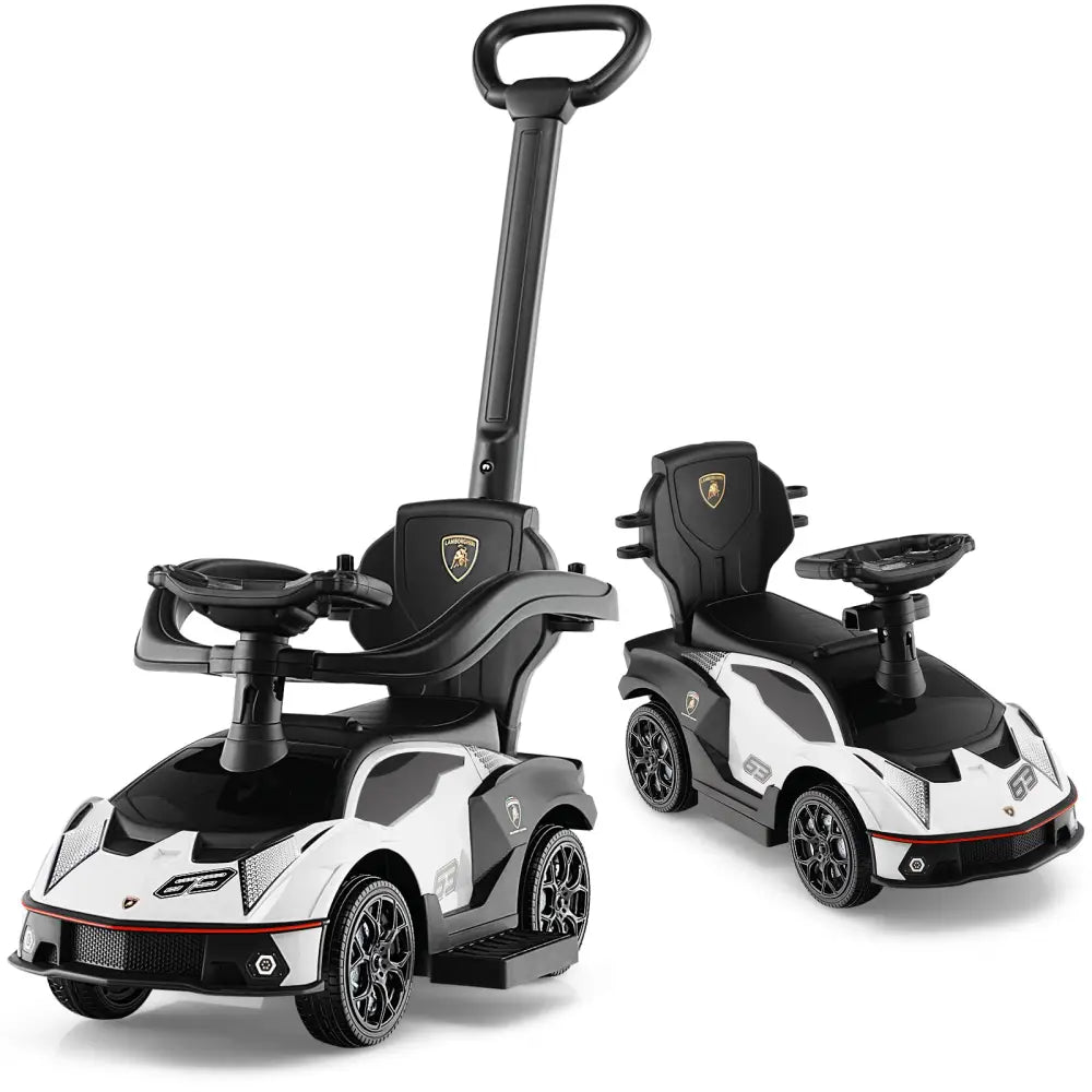 3-in-1 Licensed Lamborghini Ride on Push Car with Handle Guardrail-White - White - Push & Pedal Ride On Toys